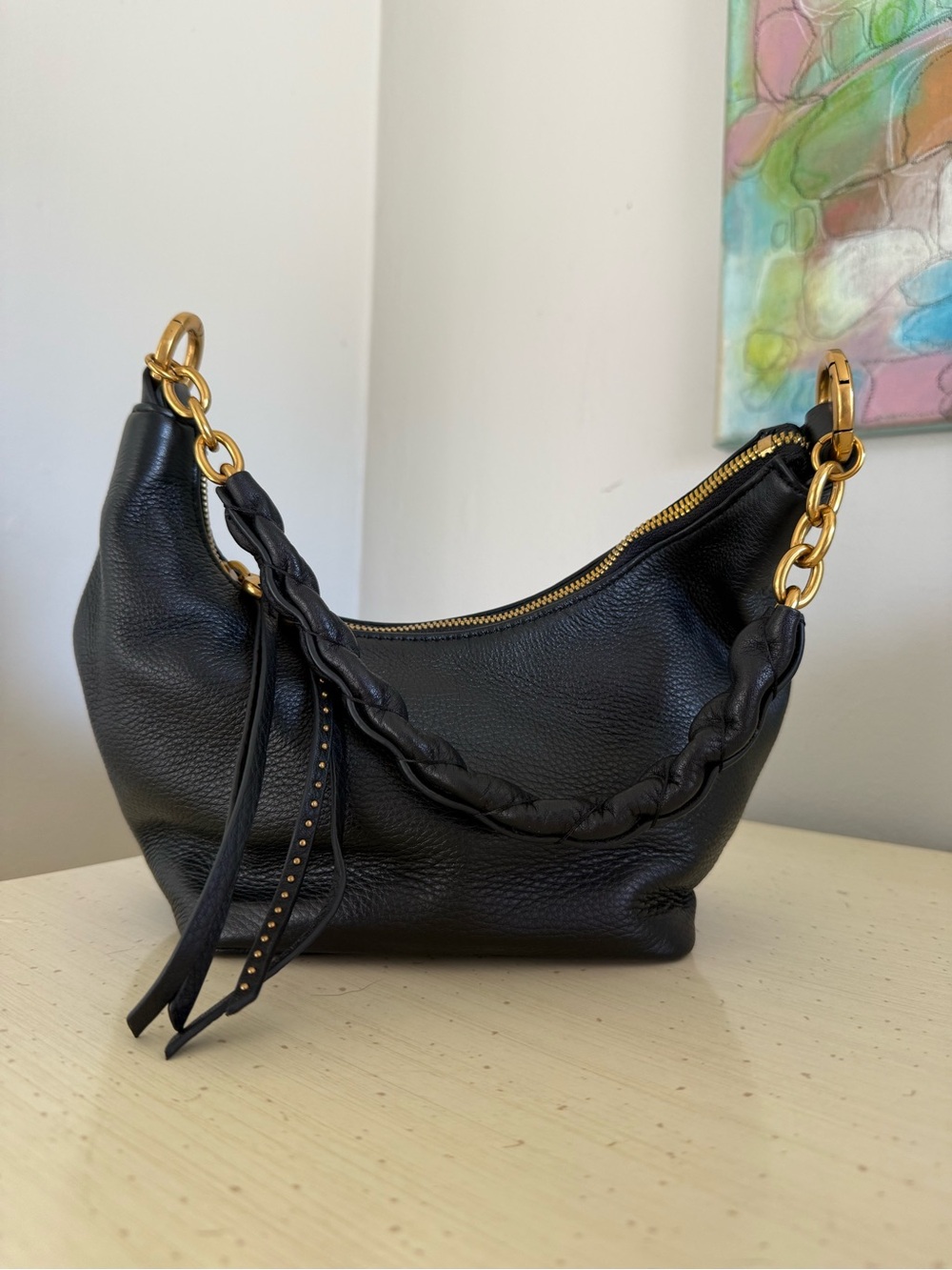 HOBO Astrid Black Leather Shoulder Crossbody Bag Gold Hardware